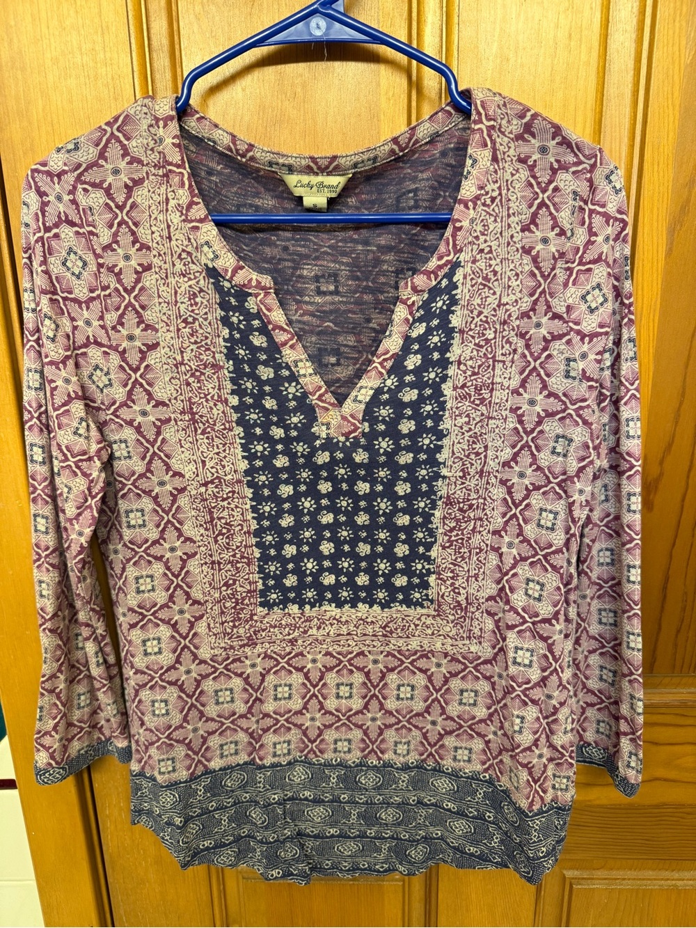 Lucky Brand Rose and Navy Printed V-Neck Long Sleeve Tunic